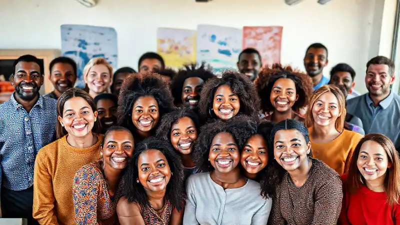 Un grupo diverso celebra un cambio positivo