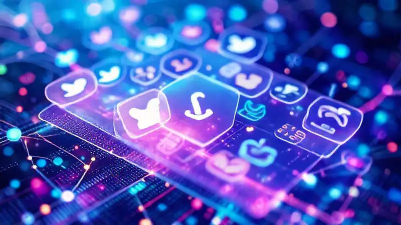 Iconos sociales brillantes y futuristas fluyen