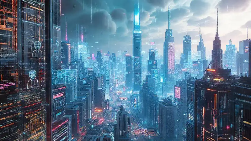 Una metrópolis futurista digitalmente vibrante
