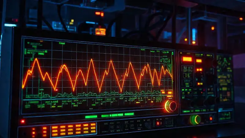 Osciloscopio futurista muestra datos complejos