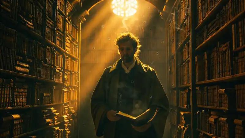 Una biblioteca antigua irradiaba luz dorada