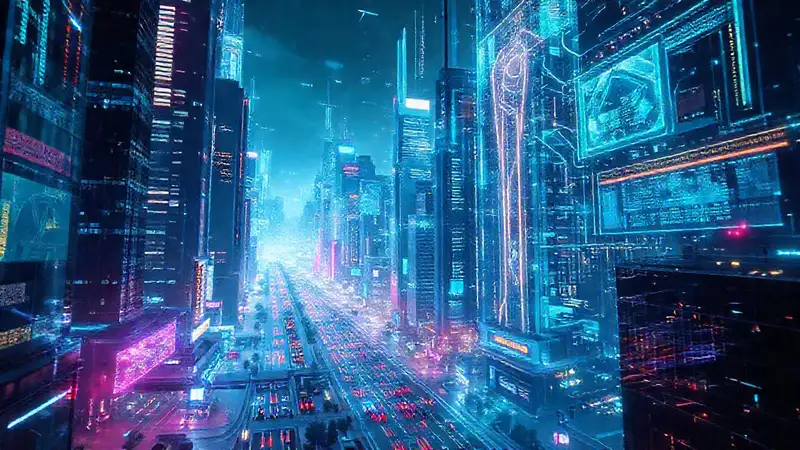 Una ciudad futurista, digitalmente vibrante e innovadora