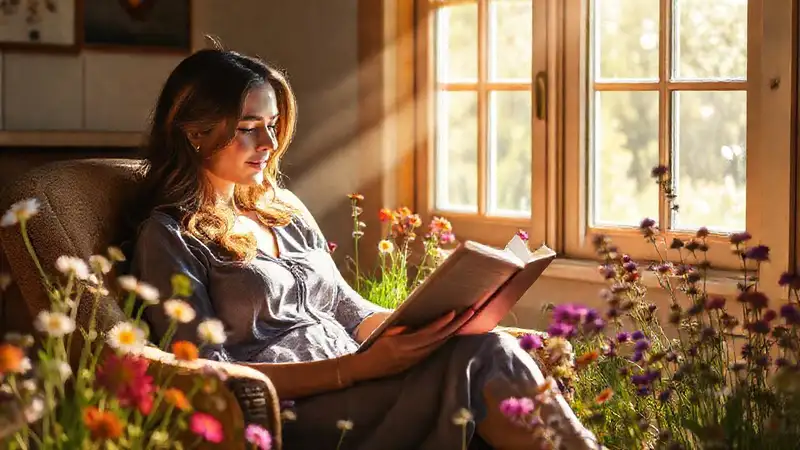 Una mujer lee en un ambiente cálido