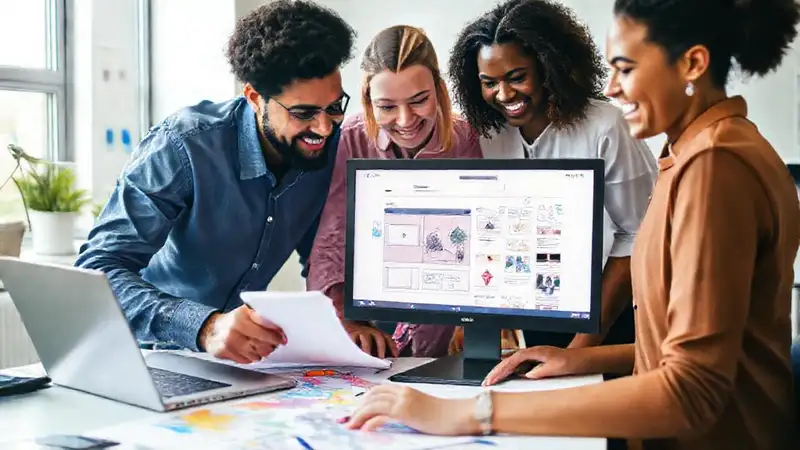 Equipo creativo genera ideas brillantes juntas