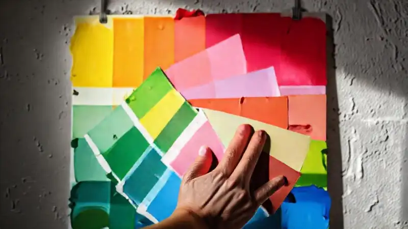 El artista crea colores vibrantes en estudio