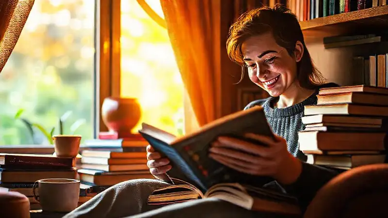 Un rincón acogedor, lectura feliz y cálida