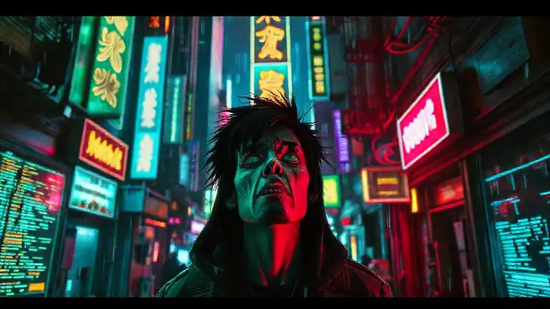 Ciudad cyberpunk vibrante y decadente digital