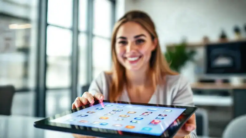 Una mujer trabaja eficientemente en tablet