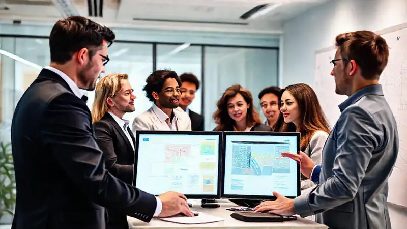 Equipo diverso crea ideas en oficina