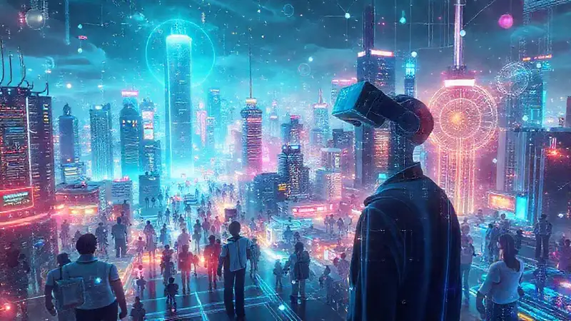 Ciudad futurista digitalmente vibrante e integrada