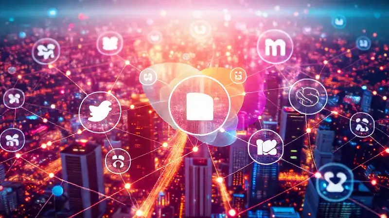 Redes sociales digitales vibrantes y futuristas
