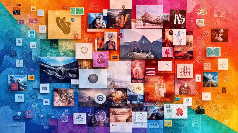 Collage digital: visuales vibrantes y conceptuales