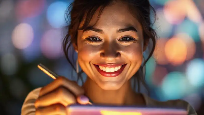 Sonrisa genuina en un mundo brillante