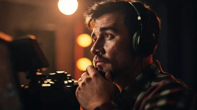 Editor de video profesional, atmósfera cinematográfica suave