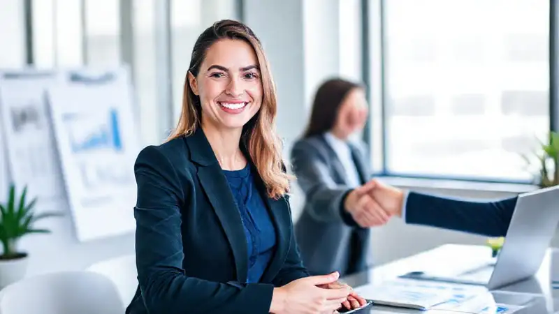 Mujer exitosa planifica con confianza