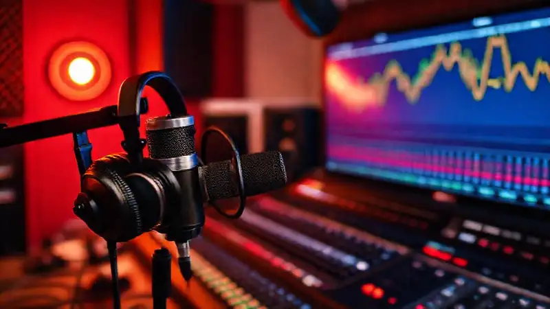 Estudio de podcast profesional y luminoso