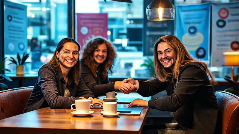 Bloggers colaboran en un café acogedor