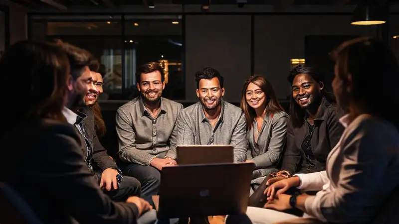 Influencer relajado en oficina moderna