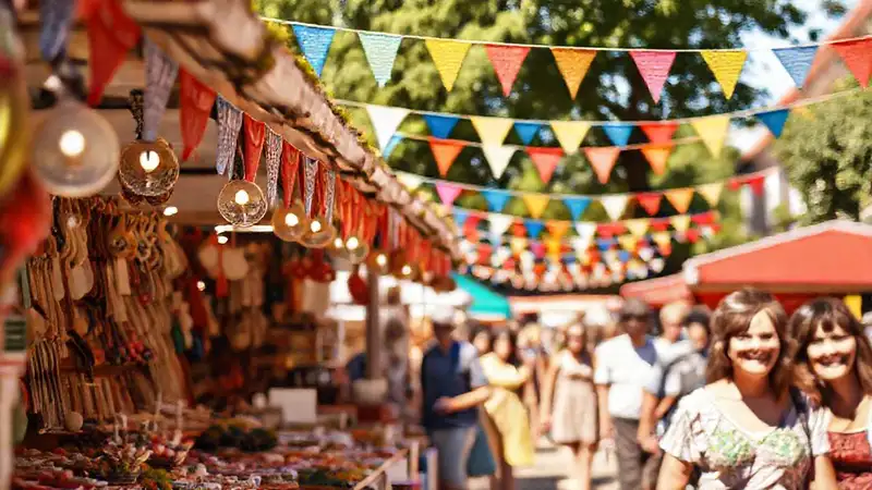 Mercado festivo alegre y colorido